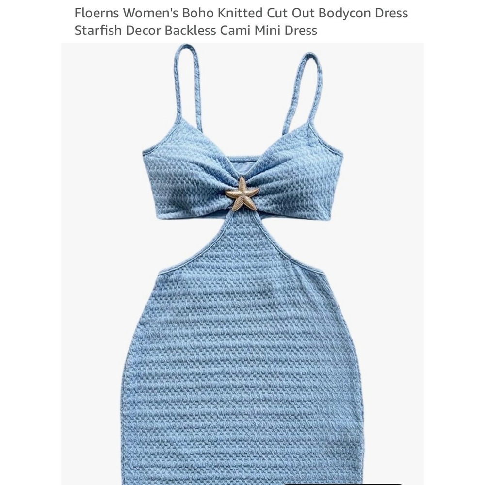 Floerns Womens Blue Knitted Cut Out Starfish Bodycon Mini Dress Boho Summer Sm